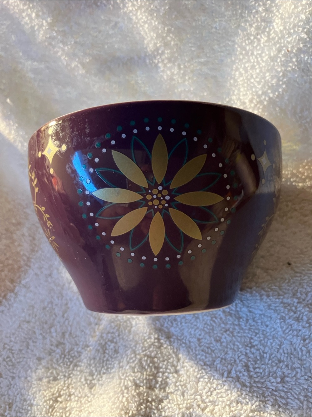 2 Starbucks 2006 Holiday Purple with Gold and Teal Stars .